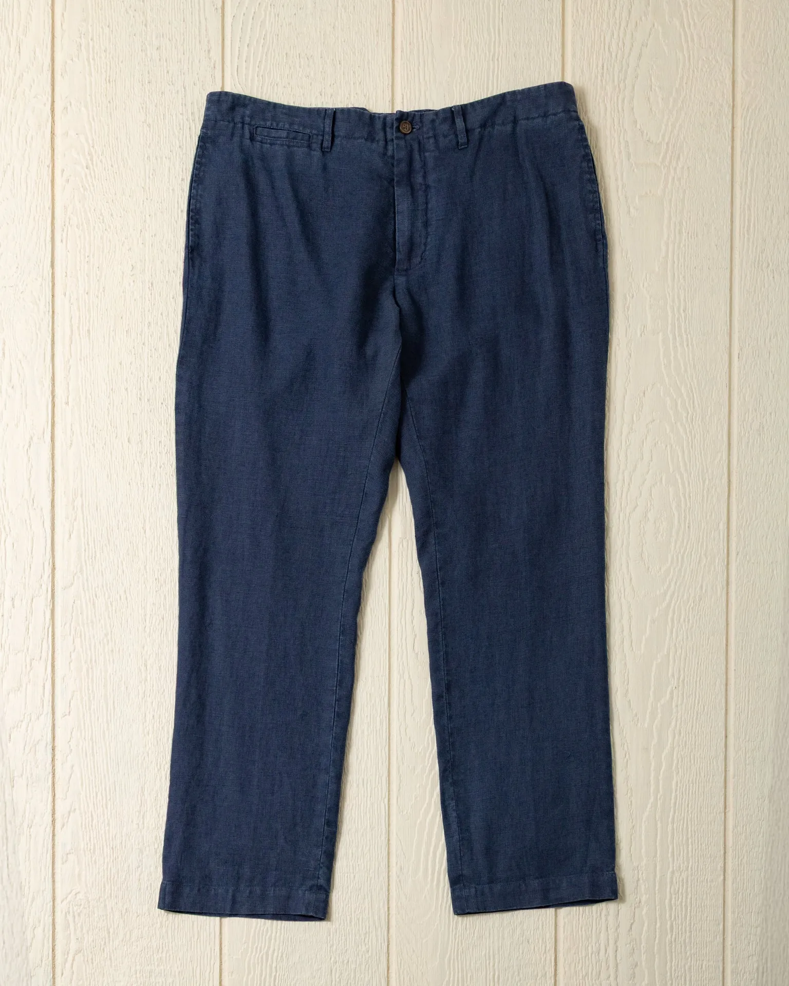 Garment Dyed Linen Camden Pant in Navy sold by Quaker Marine Supply