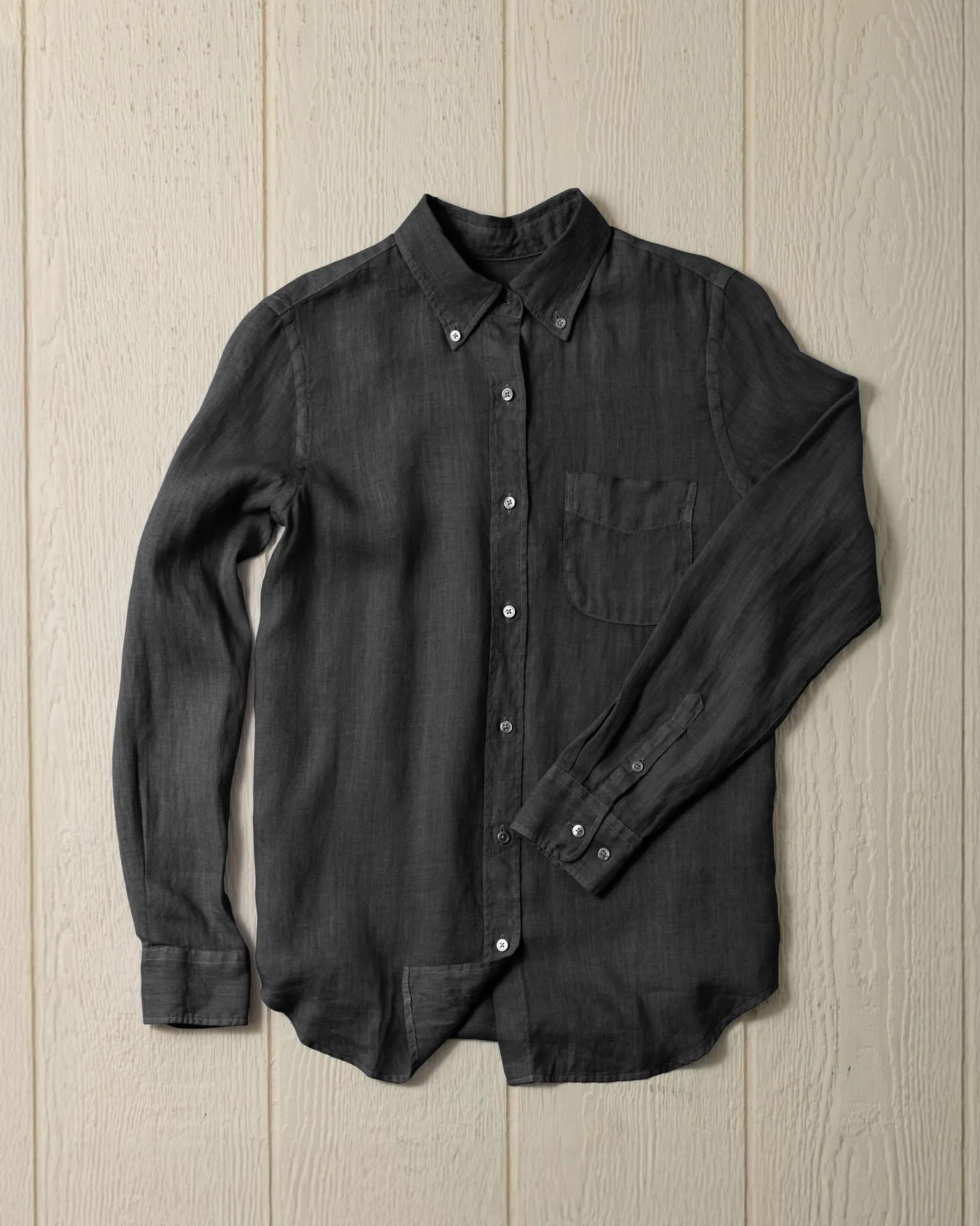 Women's Garment Dyed Linen Shirt in Graphite sold by Quaker Marine Supply product image thumbnail 2