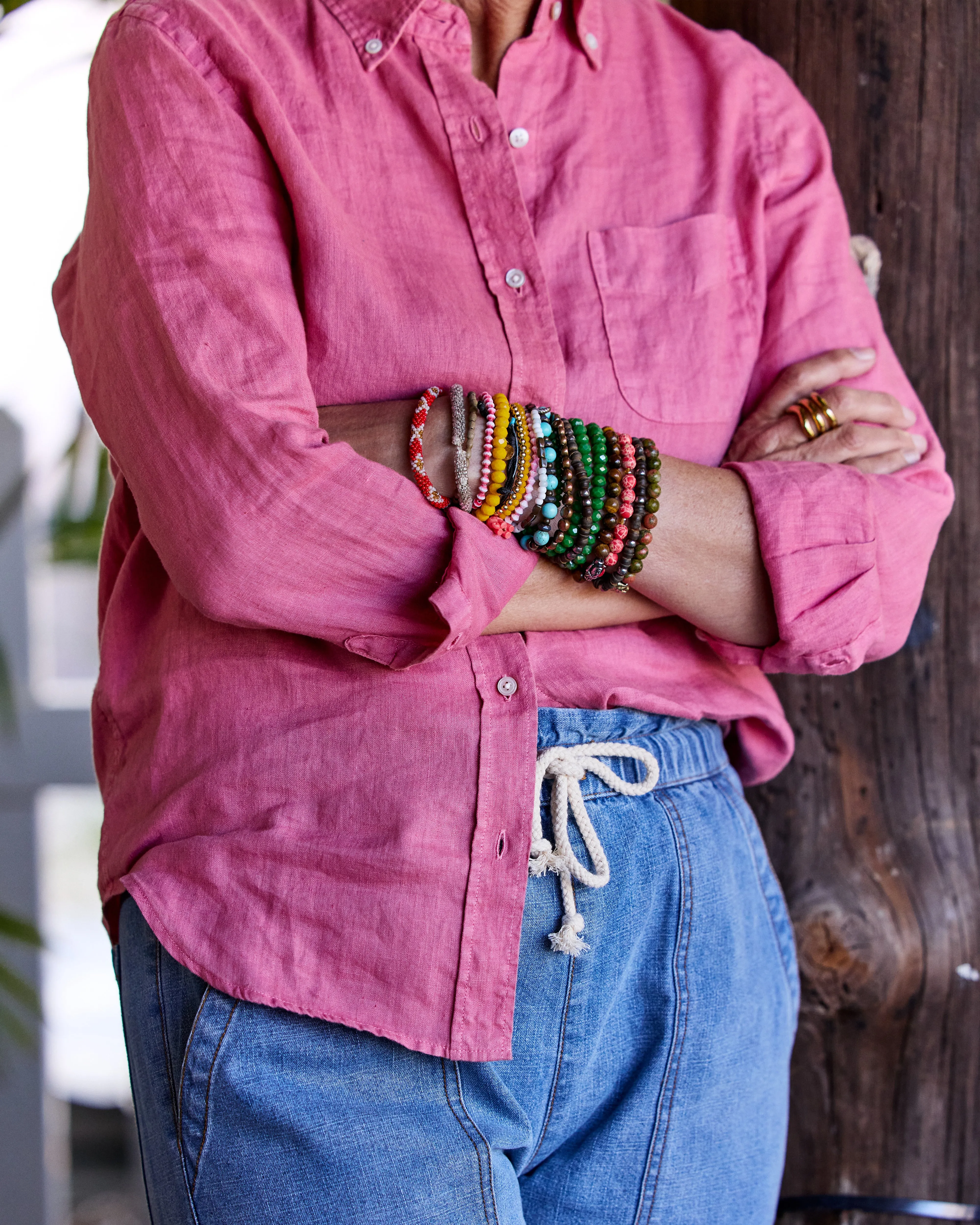 Women's Garment Dyed Linen Shirt in Faded Red sold by Quaker Marine Supply