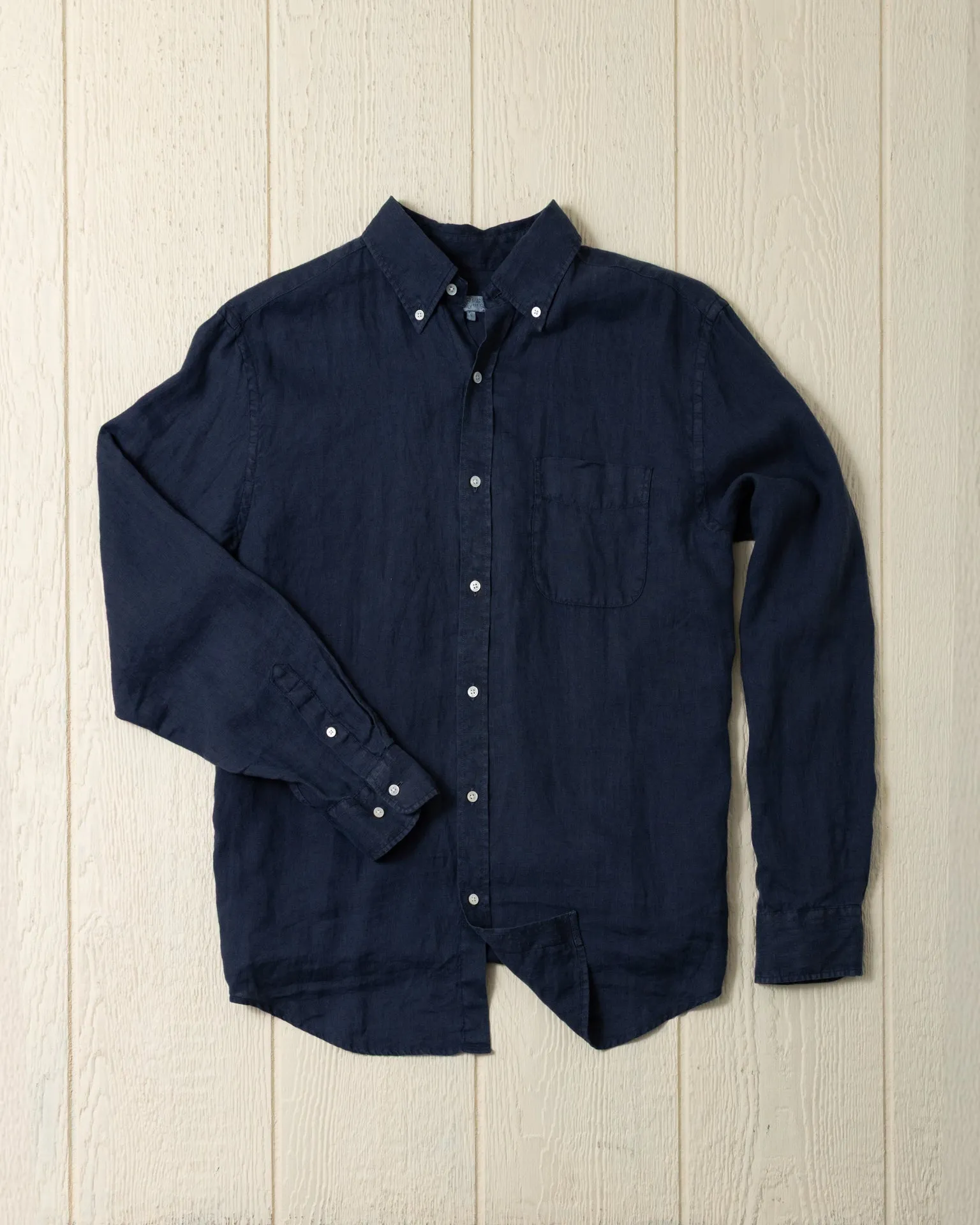 Garment Dyed Linen Shirt in Navy sold by Quaker Marine Supply