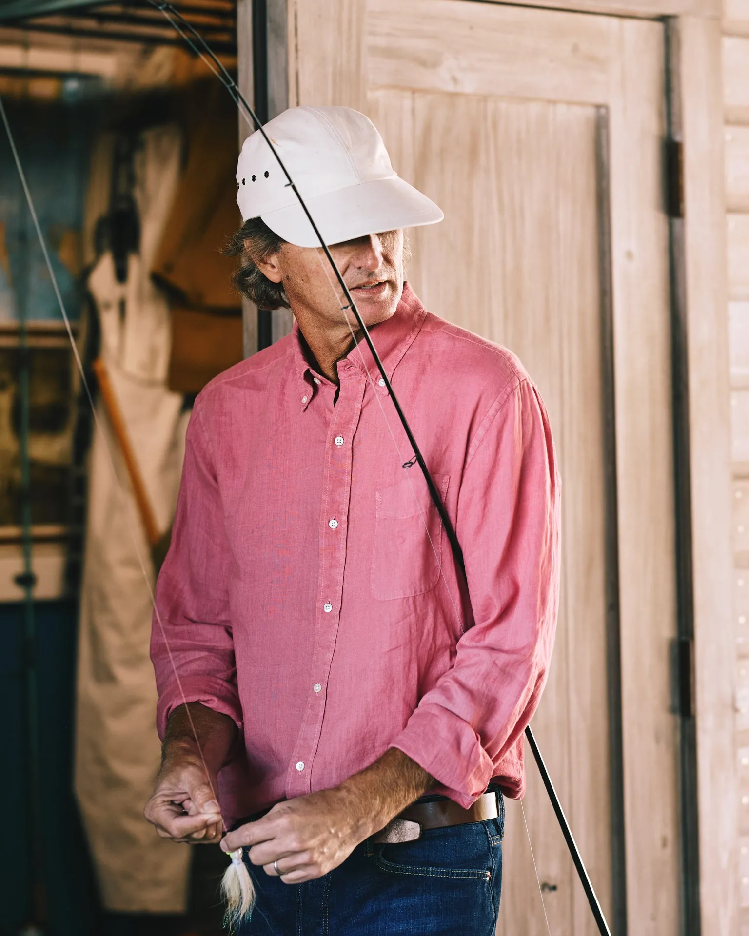 Garment Dyed Linen Shirt in Faded Red sold by Quaker Marine Supply