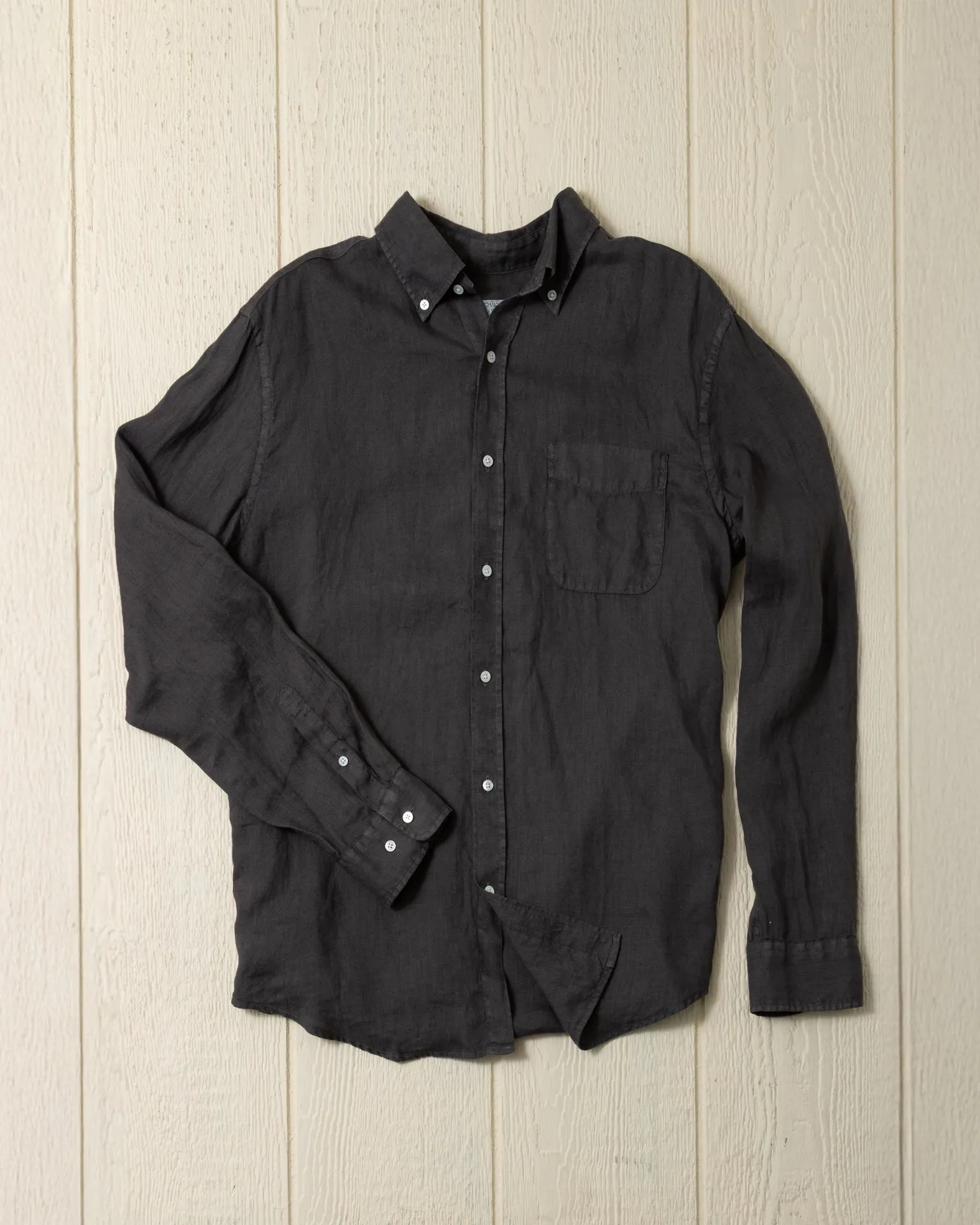 Garment Dyed Linen Shirt in Graphite sold by Quaker Marine Supply