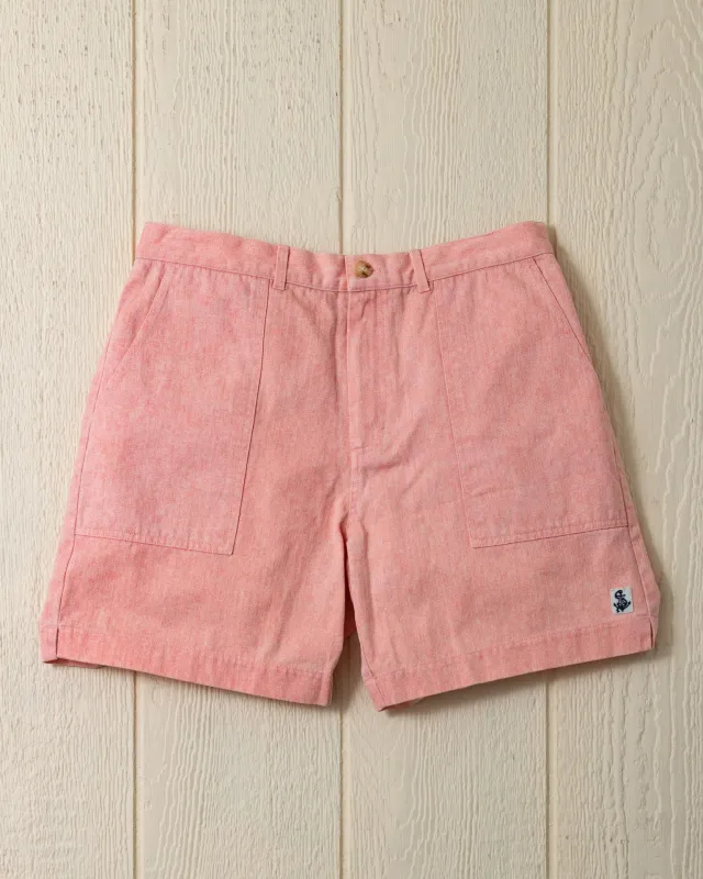 Ventura Short in Faded Red Salt Washed Herringbone sold by Quaker Marine Supply