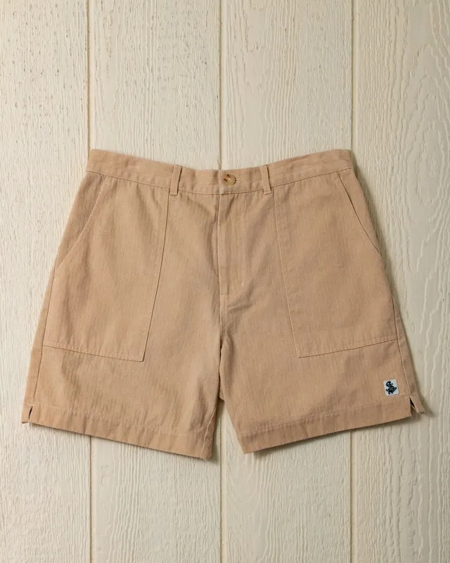 Ventura Short in Khaki Salt Washed Herringbone sold by Quaker Marine Supply