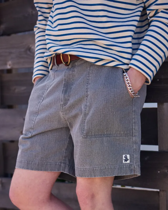 Ventura Short in Graphite Salt Washed Herringbone sold by Quaker Marine Supply