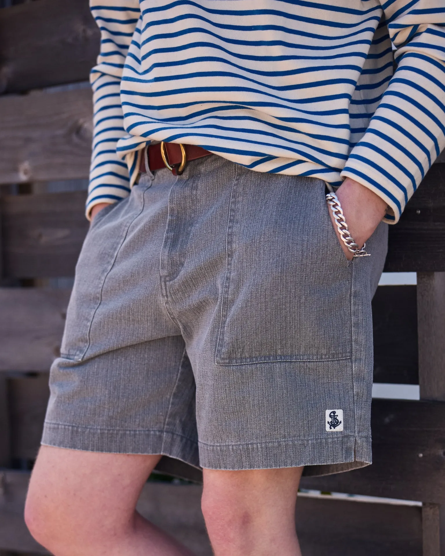 Ventura Short in Graphite Salt Washed Herringbone sold by Quaker Marine Supply