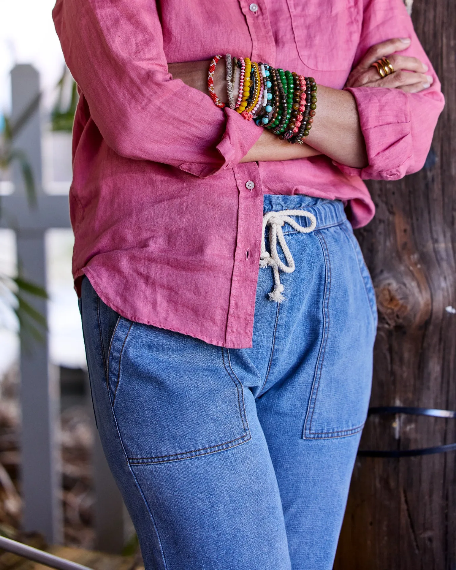 Women's Beach Pant in Light Wash Denim sold by Quaker Marine Supply