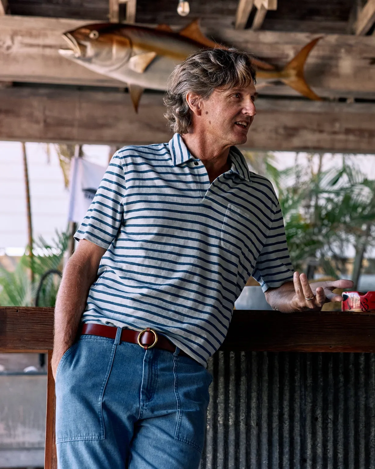 Indigo Overdyed Polo in Coastal Blue sold by Quaker Marine Supply