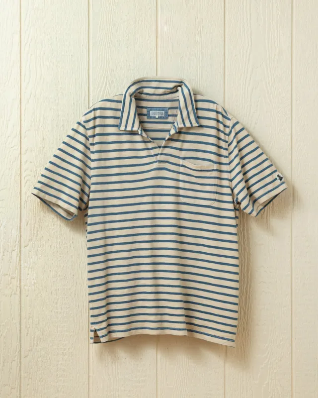 Indigo Overdyed Polo in Sand sold by Quaker Marine Supply