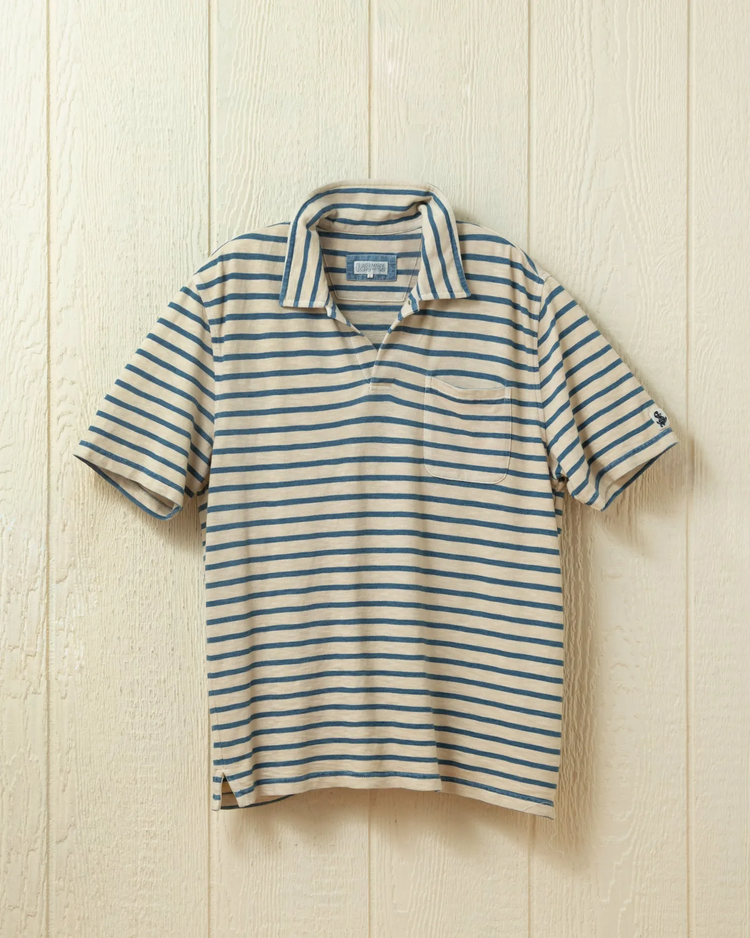 Indigo Overdyed Polo in Sand sold by Quaker Marine Supply