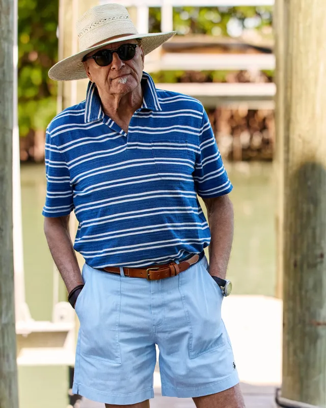 Indigo Polo in Indigo/White Double Stripe sold by Quaker Marine Supply