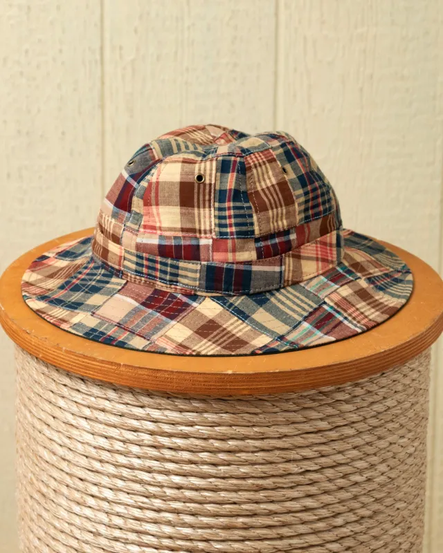 Standard Sailing Hat in Antique Patchwork Madras sold by Quaker Marine Supply
