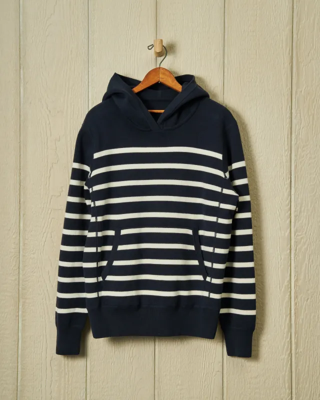 Wharf Knit Hoodie in Navy/White Stripe sold by Quaker Marine Supply