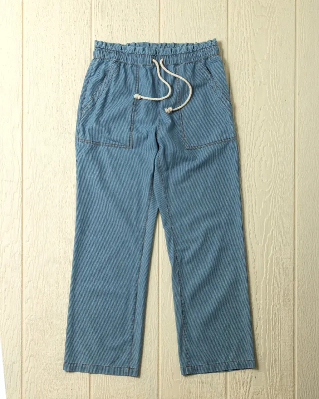 Women's Beach Pant in Denim Blue Hickory Stripe sold by Quaker Marine Supply