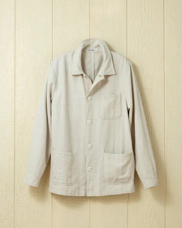 Antique Cotton Linen French Workman's Jacket in Natural Herringbone sold by Quaker Marine Supply