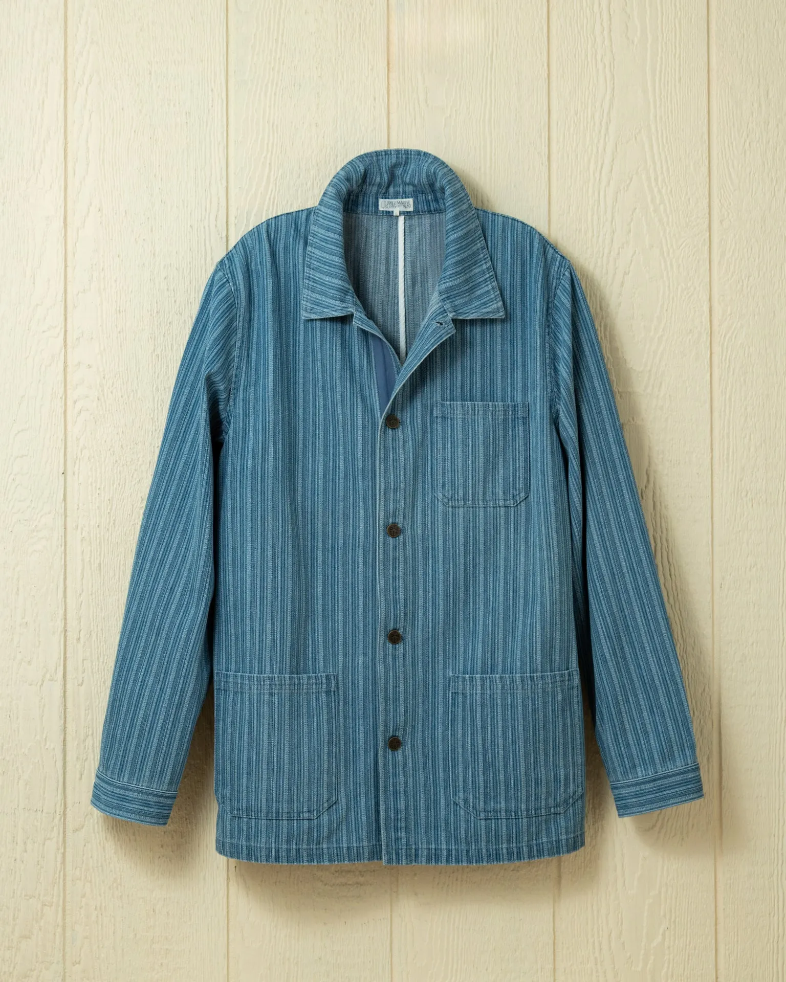 French Workman's Jacket in Antique Uneven Stripe Denim sold by Quaker Marine Supply