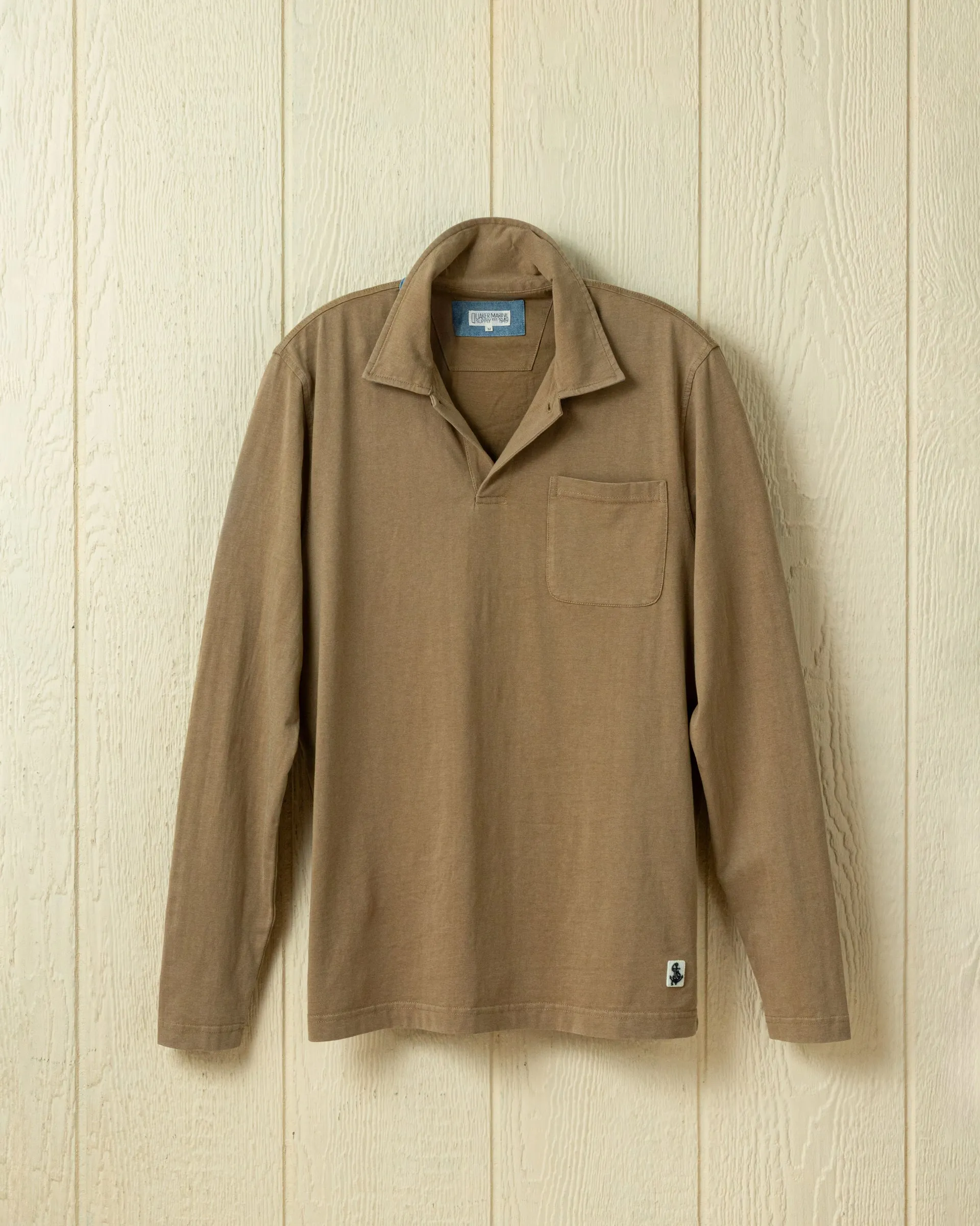 Long Sleeve Salt Washed Polo in Driftwood sold by Quaker Marine Supply