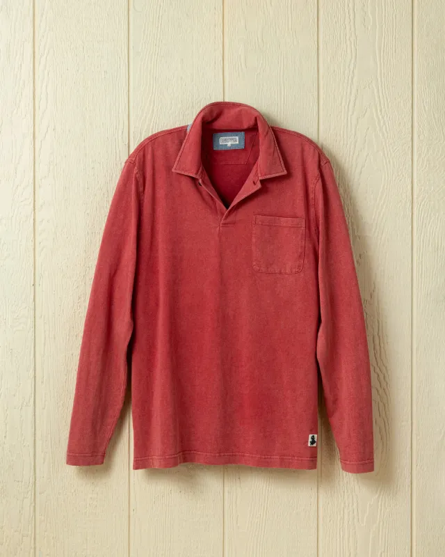 Long Sleeve Salt Washed Polo in Crimson sold by Quaker Marine Supply