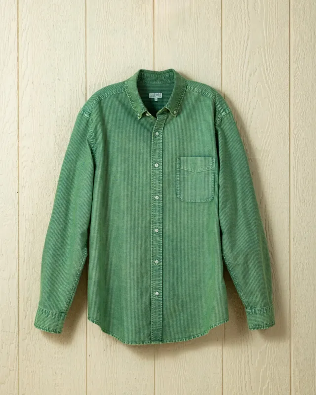 Garment Dyed Oxford Stripe Shirt in Spruce sold by Quaker Marine Supply