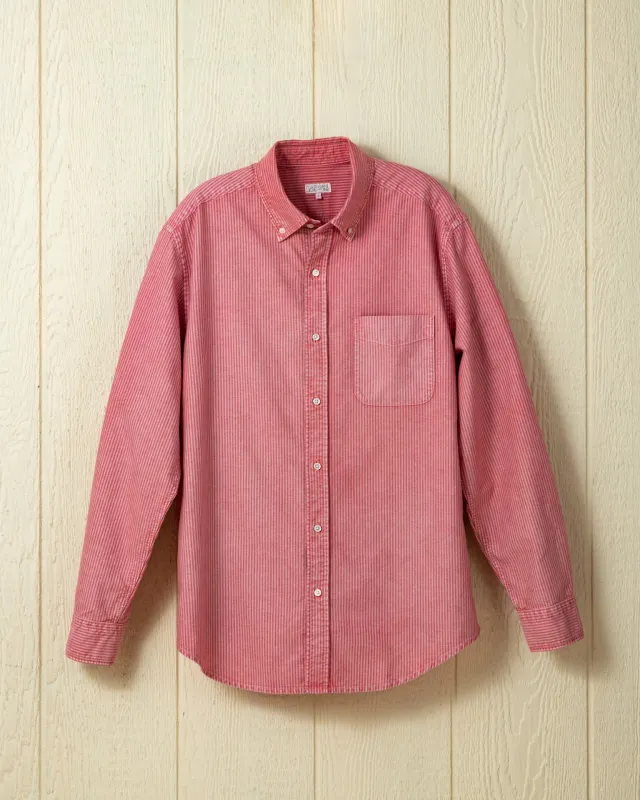 Garment Dyed Oxford Stripe Shirt in Faded Red sold by Quaker Marine Supply