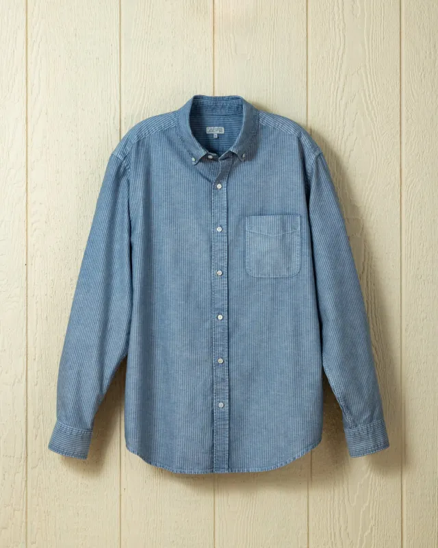 Garment Dyed Oxford Stripe Shirt in Chambray sold by Quaker Marine Supply
