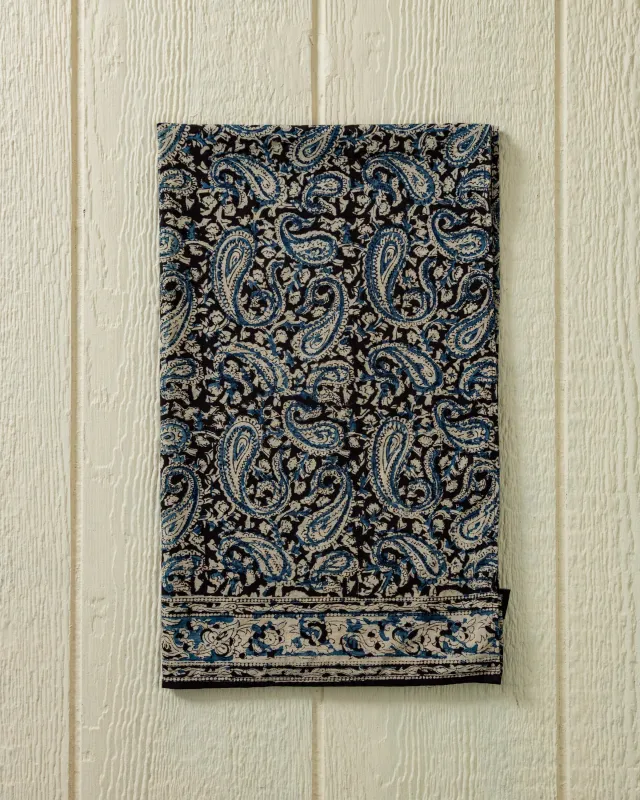 Hand Blocked Scarf in Midnight Paisley sold by Quaker Marine Supply