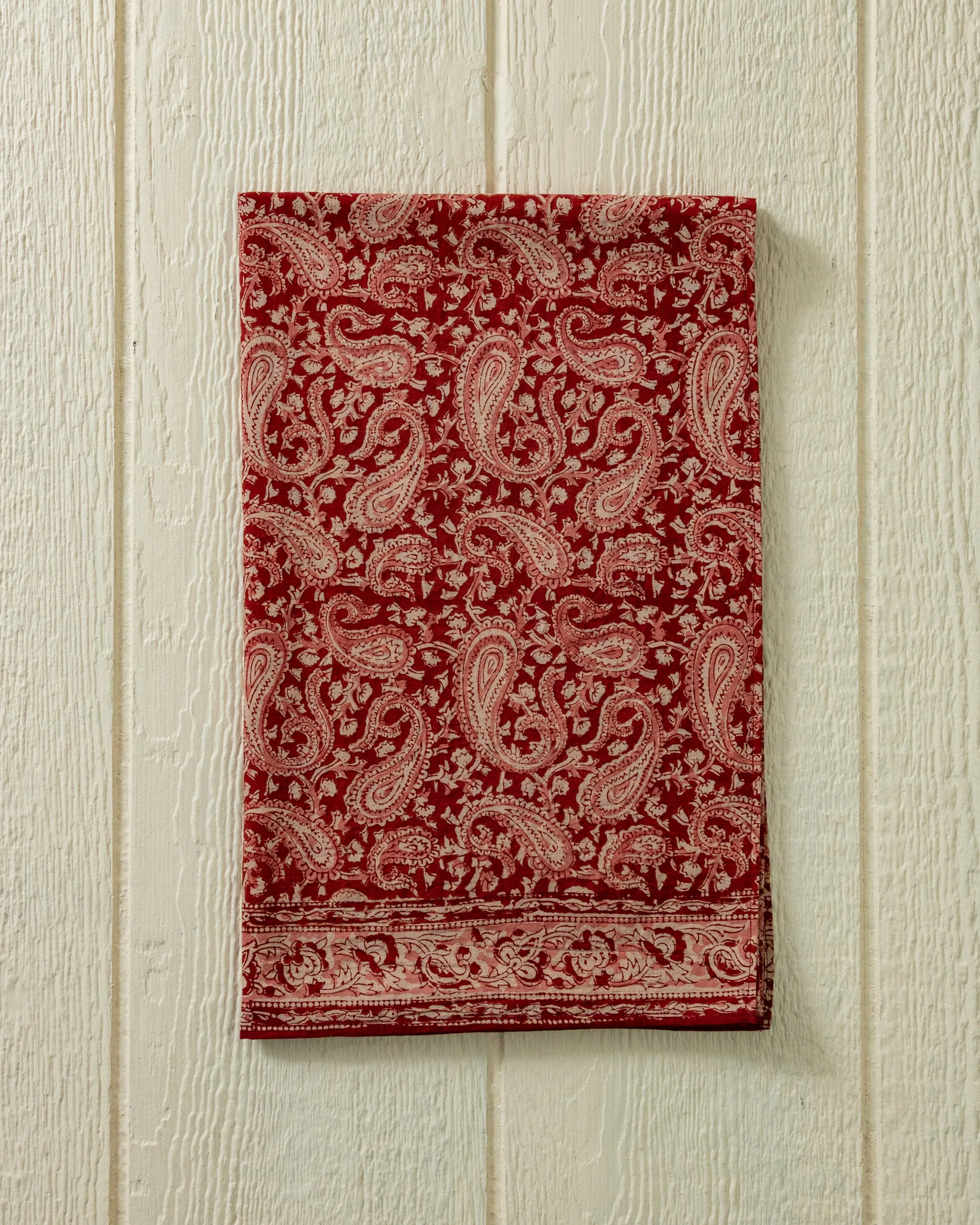 Hand Blocked Scarf in Crimson Paisley sold by Quaker Marine Supply