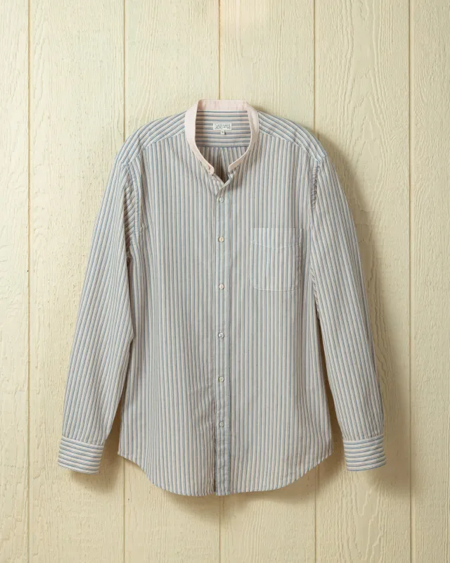 Band Collar Shirt in Antique Offset Stripe sold by Quaker Marine Supply