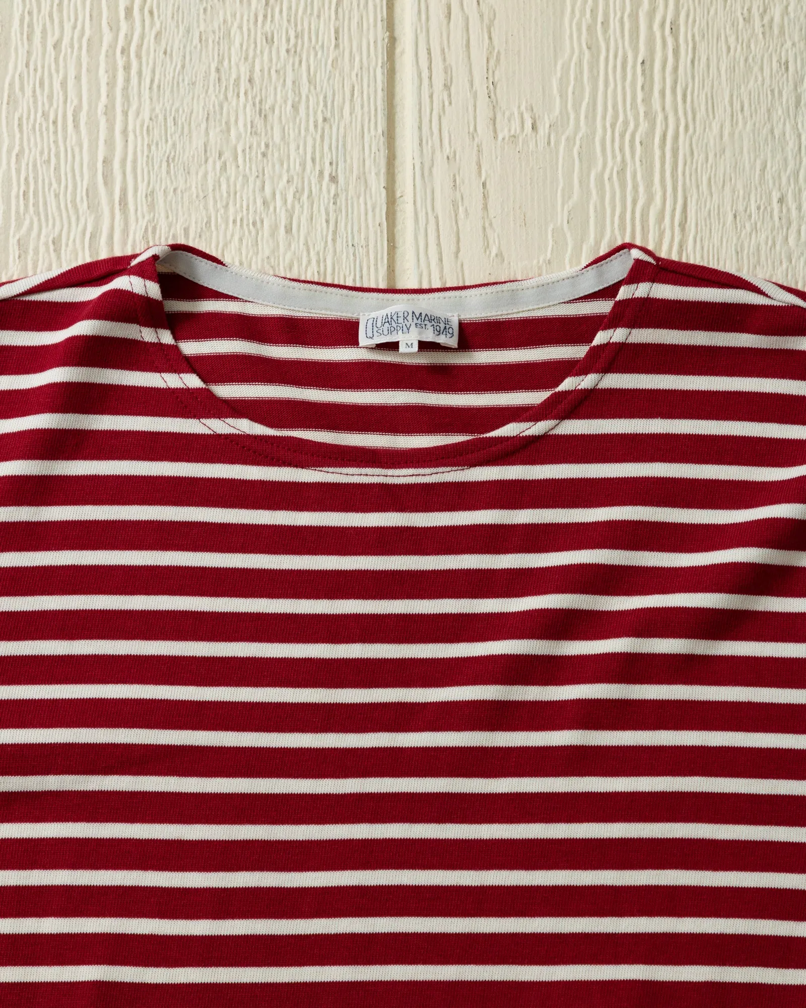 Men’s Breton Stripe Boatneck Tee in Red/Off White sold by Quaker Marine Supply product image thumbnail 3