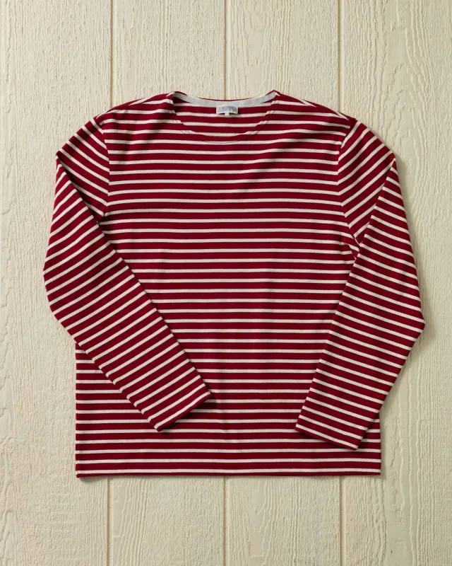 Men’s Breton Stripe Boatneck Tee in Red/Off White sold by Quaker Marine Supply