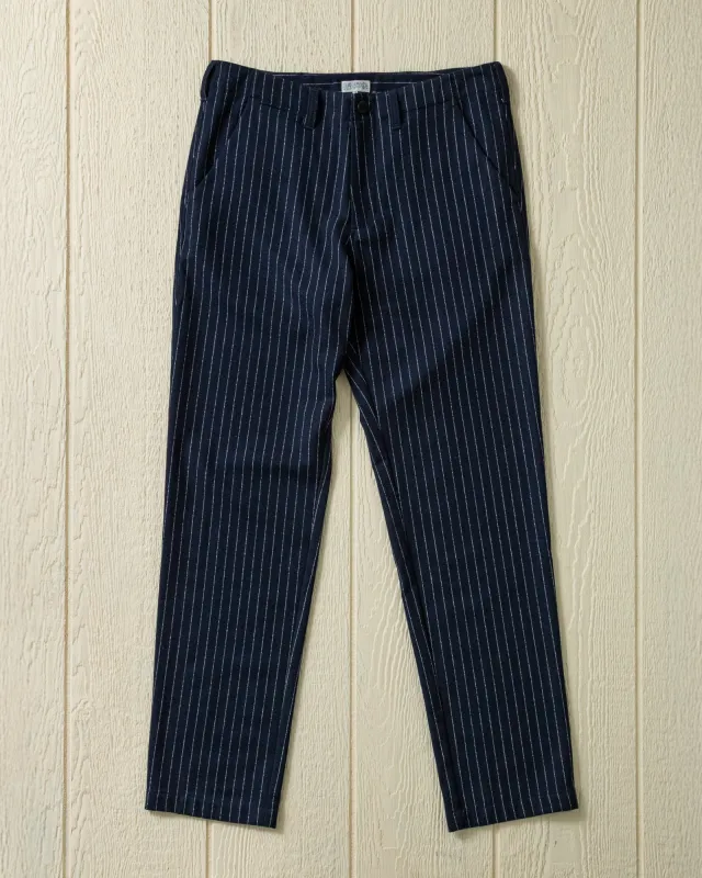 Camden Pant in Navy Chalk Stripe Washed Wool sold by Quaker Marine Supply