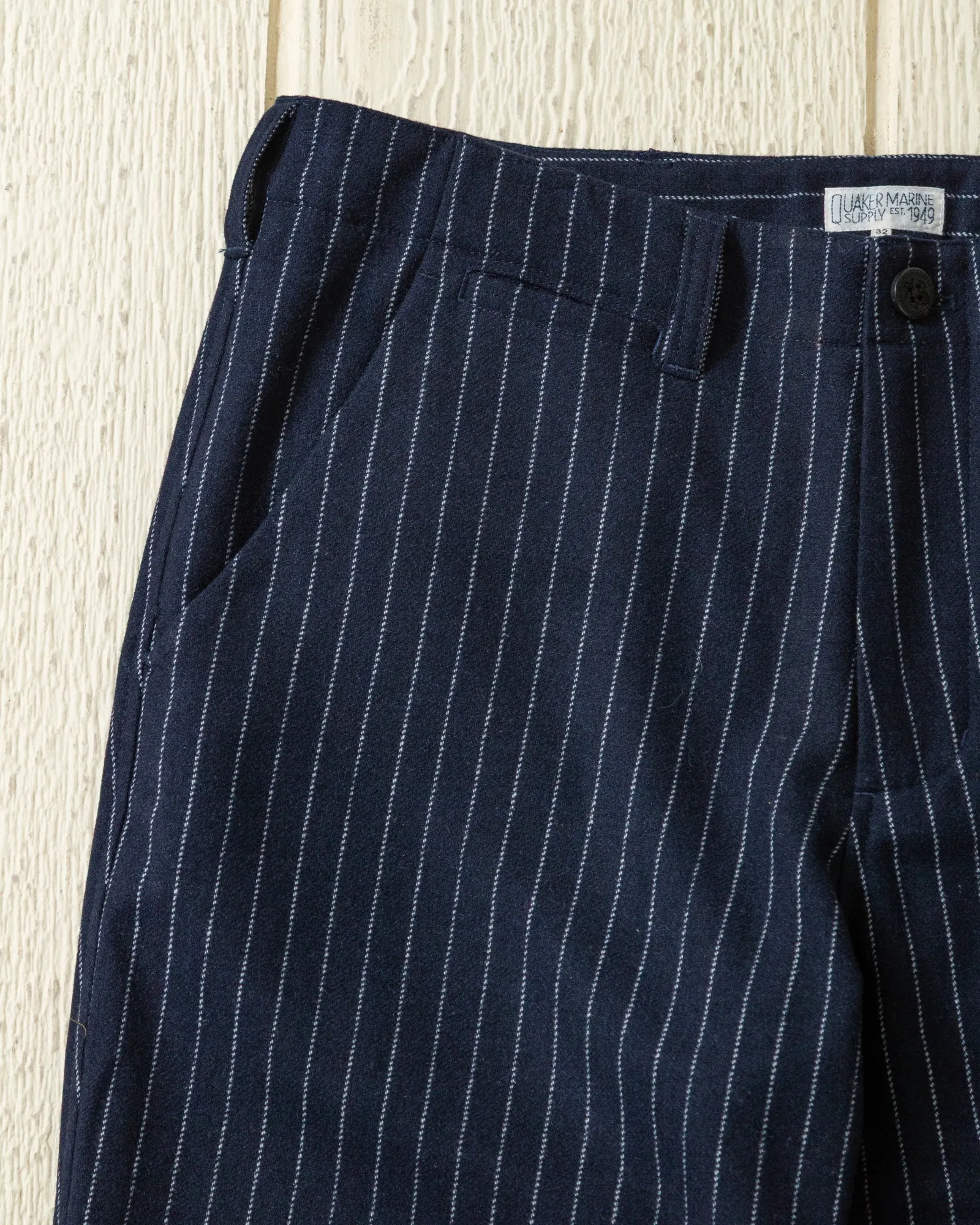 Camden Pant in Navy Chalk Stripe Washed Wool sold by Quaker Marine Supply product image thumbnail 3