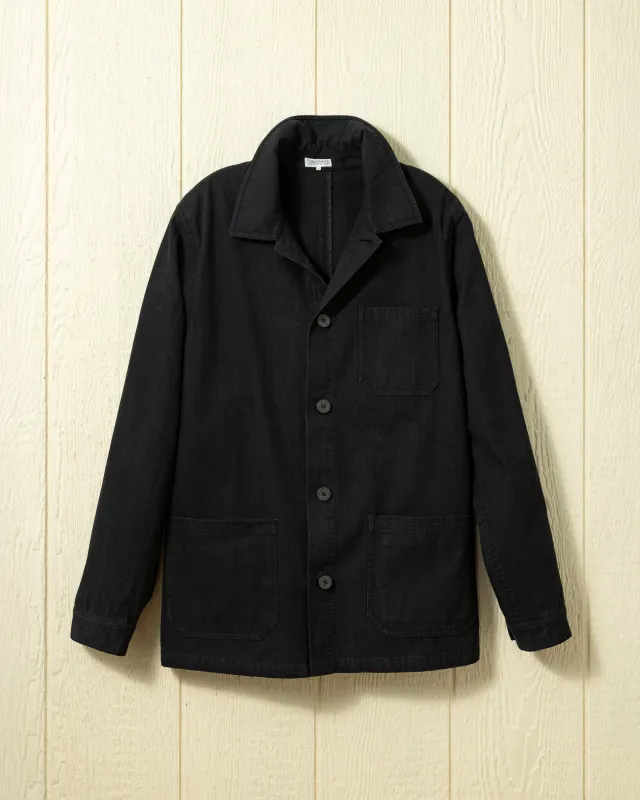 French Workman’s Jacket in Graphite Herringbone sold by Quaker Marine Supply