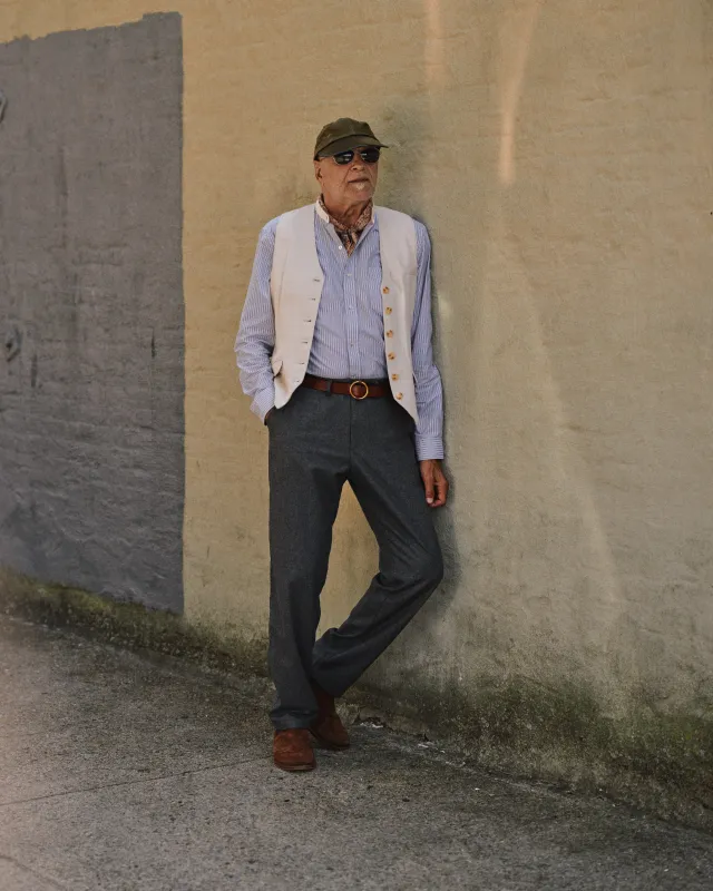 (PRE-ORDER) Waistcoat in Cotton Linen Herringbone Twill sold by Quaker Marine Supply