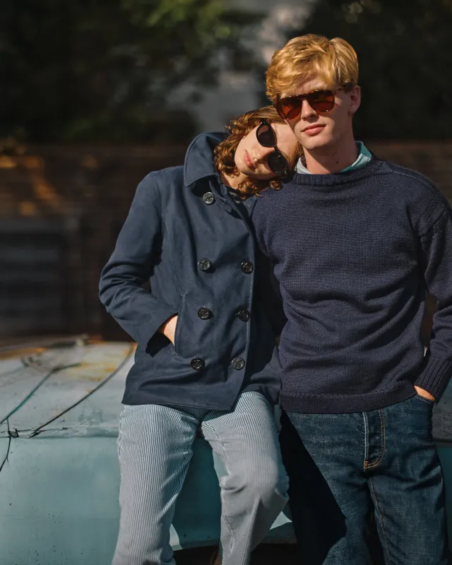 Merino Wool Guernsey Sweater in Navy sold by Quaker Marine Supply
