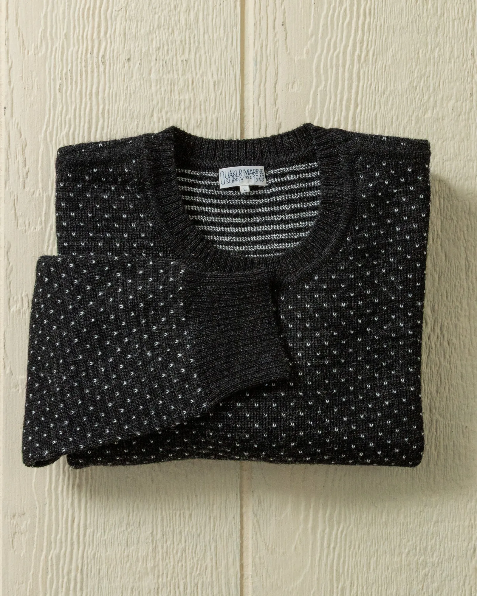 Merino Antique Fleck Sweater in Charcoal sold by Quaker Marine Supply