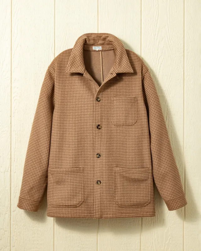 Double Face Wool French Workman's Jacket in Camel Houndstooth sold by Quaker Marine Supply