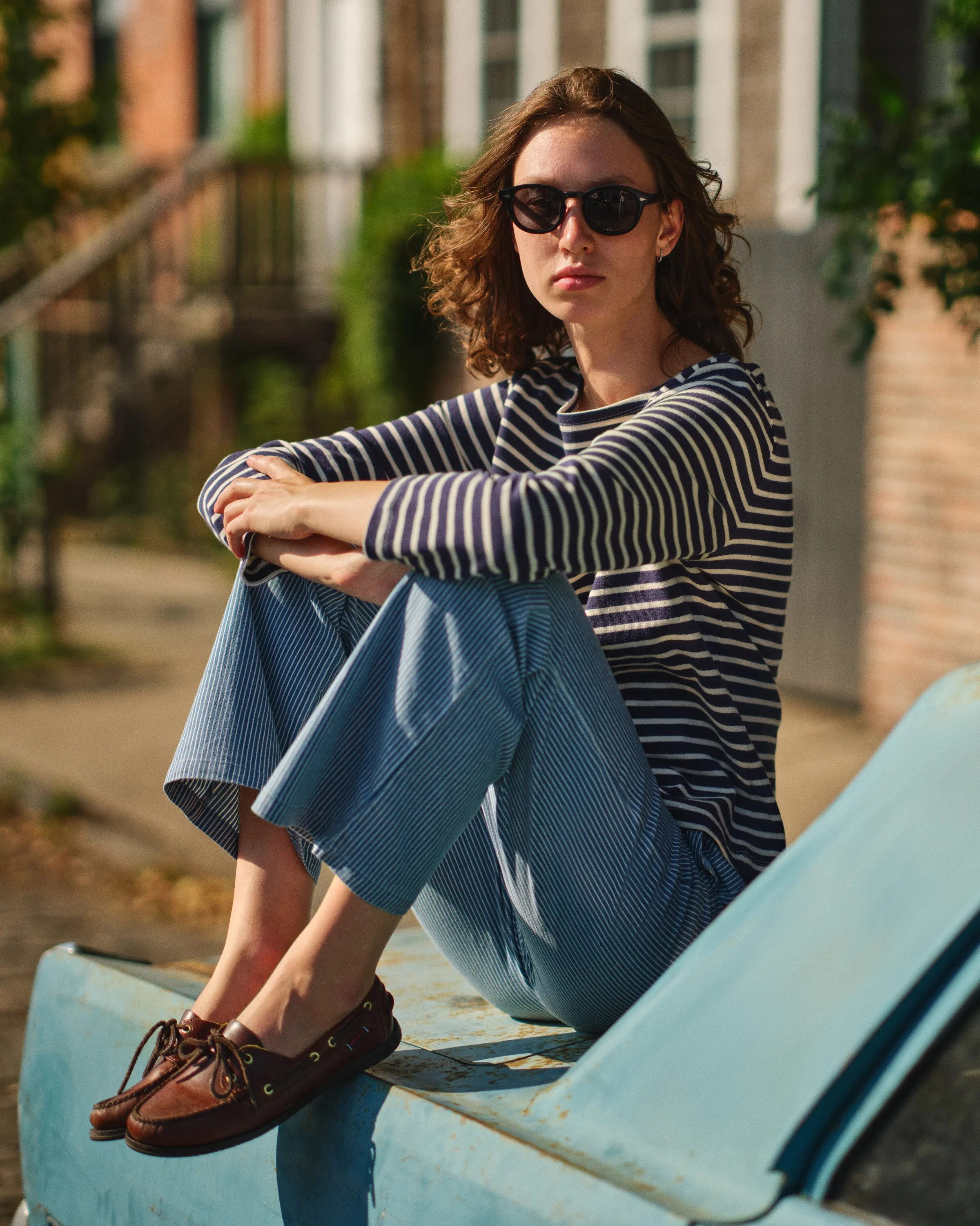 Women’s Breton Stripe Boatneck Tee in Navy/Off White sold by Quaker Marine Supply