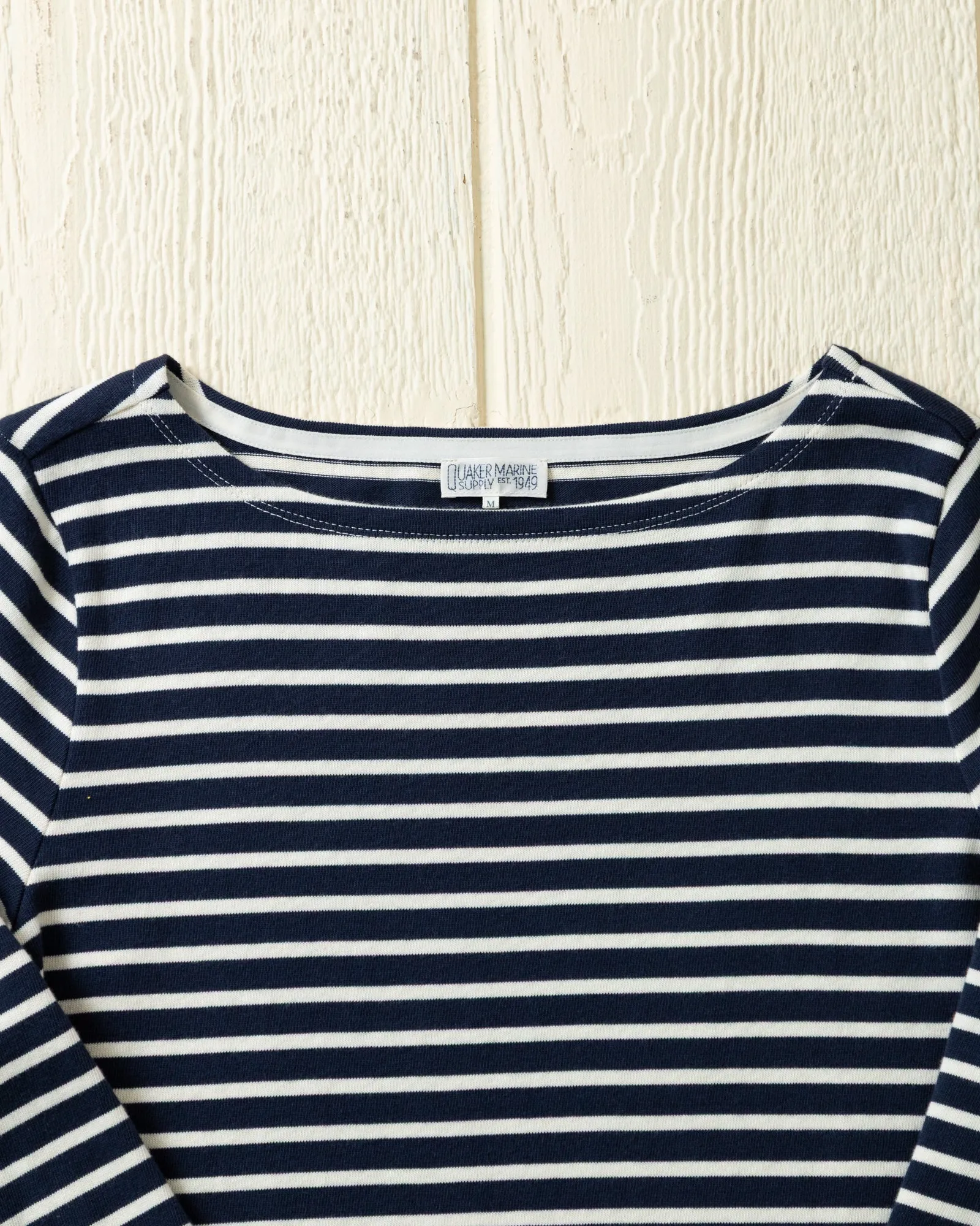 Women’s Breton Stripe Boatneck Tee in Navy/Off White sold by Quaker Marine Supply product image thumbnail 4