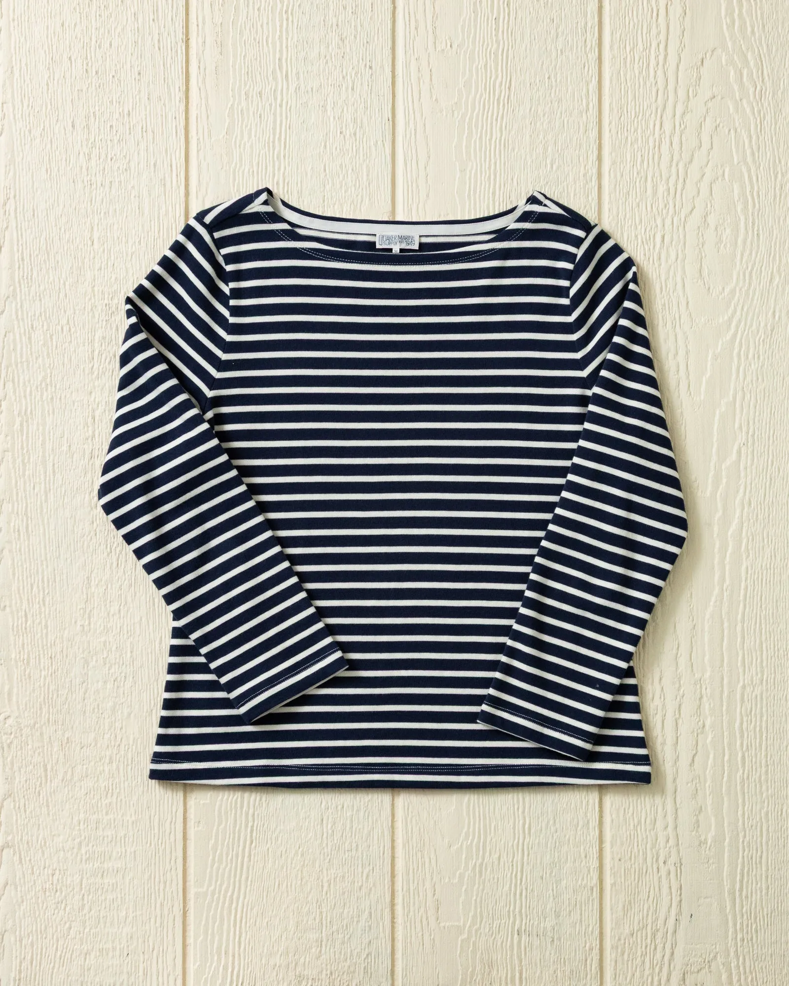 Women’s Breton Stripe Boatneck Tee in Navy/Off White sold by Quaker Marine Supply product image thumbnail 2