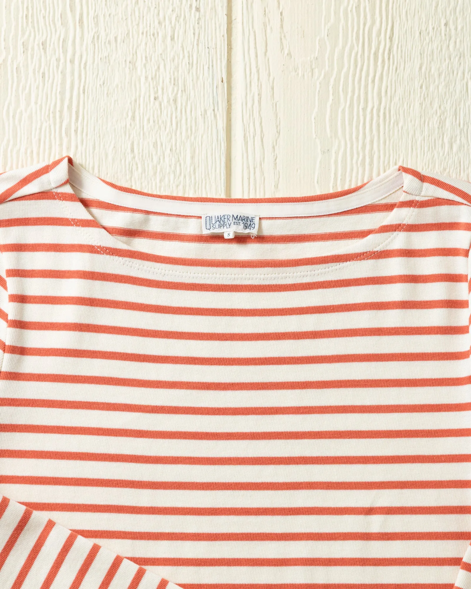 Women’s Breton Stripe Boatneck Tee in Off White/Coral sold by Quaker Marine Supply product image thumbnail 3