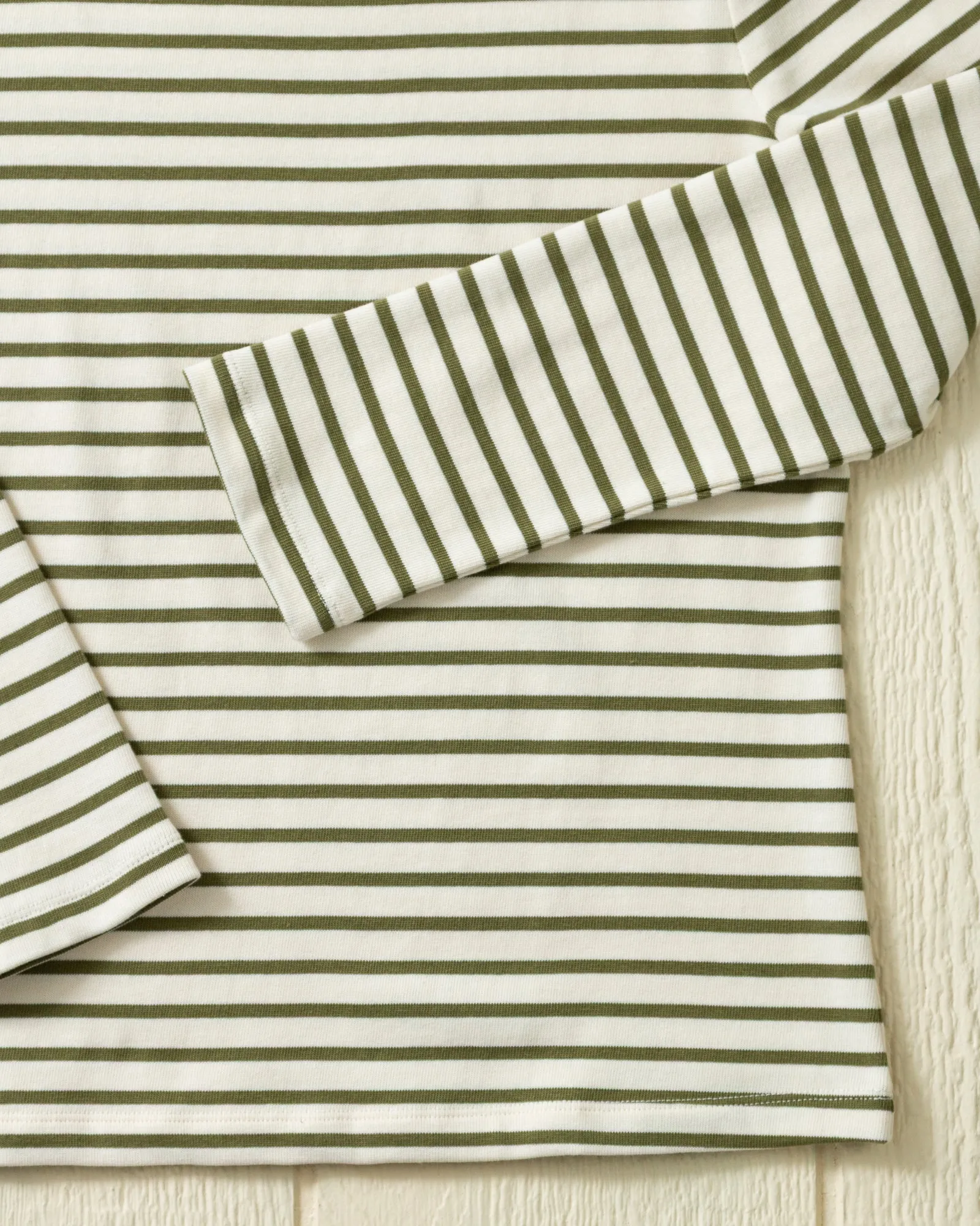 Women’s Breton Stripe Boatneck Tee in Off White/Olive sold by Quaker Marine Supply product image thumbnail 2