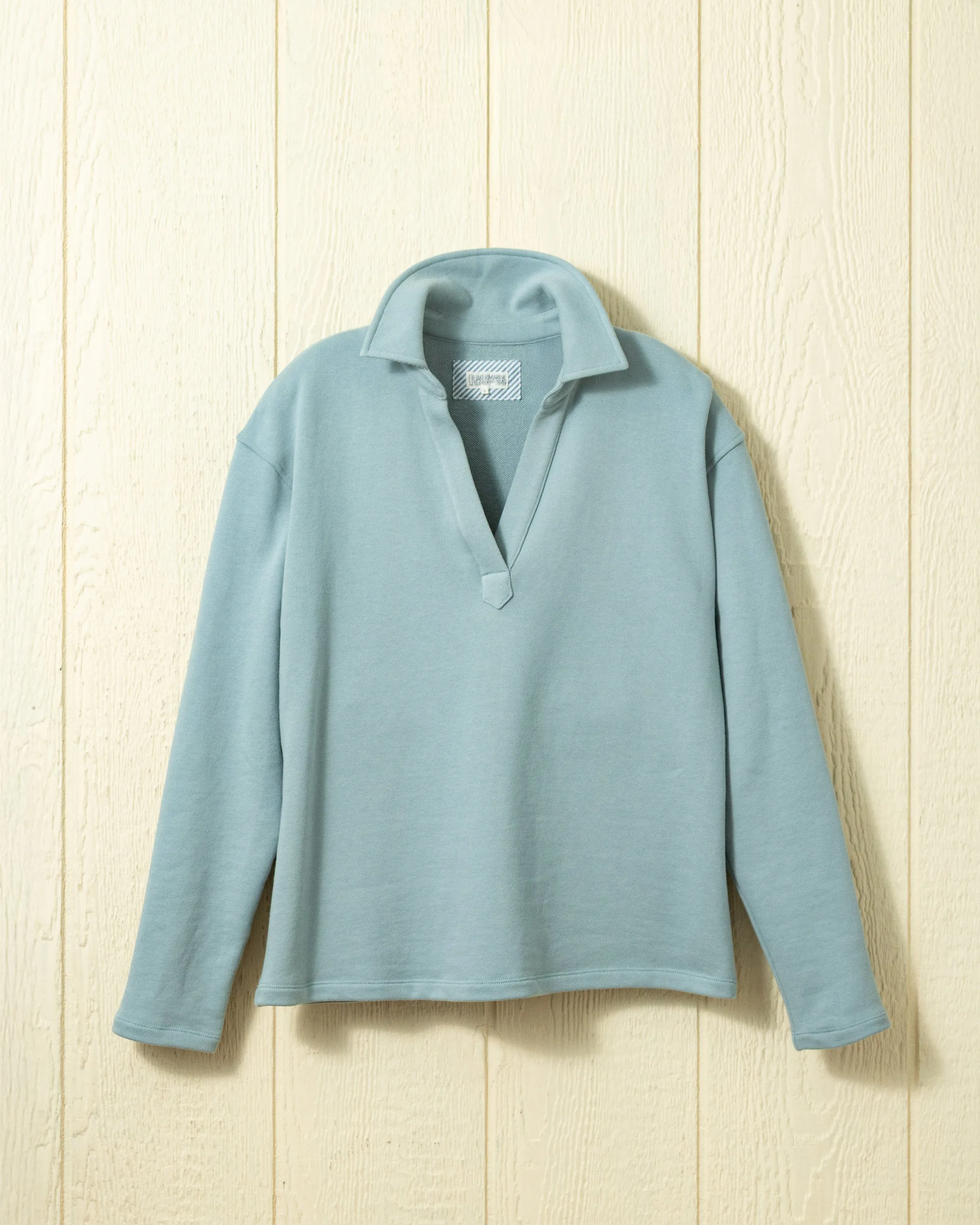Inlet Pullover in Mist Loopback Terry sold by Quaker Marine Supply