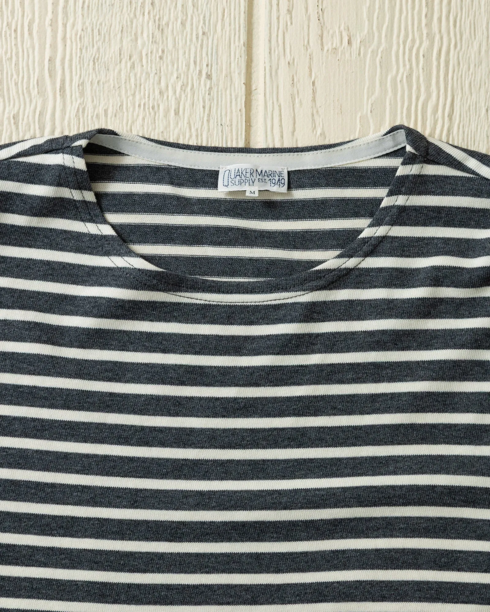Men’s Breton Stripe Boatneck Tee in Graphite/Off White sold by Quaker Marine Supply product image thumbnail 3