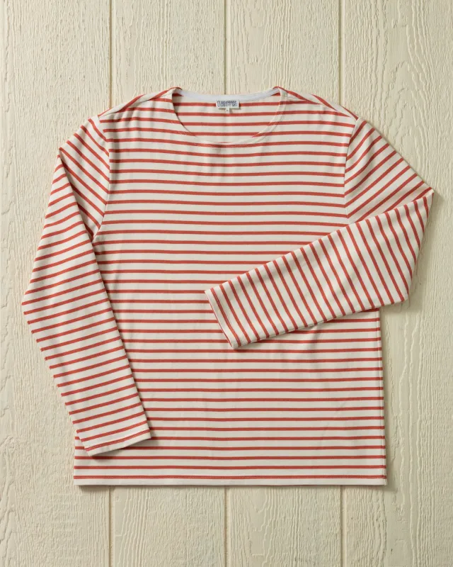 Men’s Breton Stripe Boatneck Tee in Off White/Coral sold by Quaker Marine Supply
