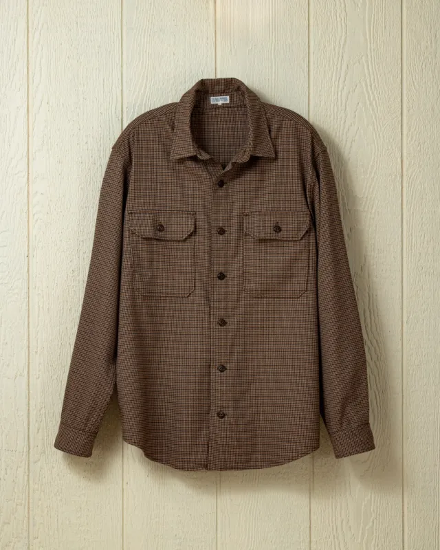 Superfine Wool MacArthur Shirt in Brown/Black Houndstooth sold by Quaker Marine Supply