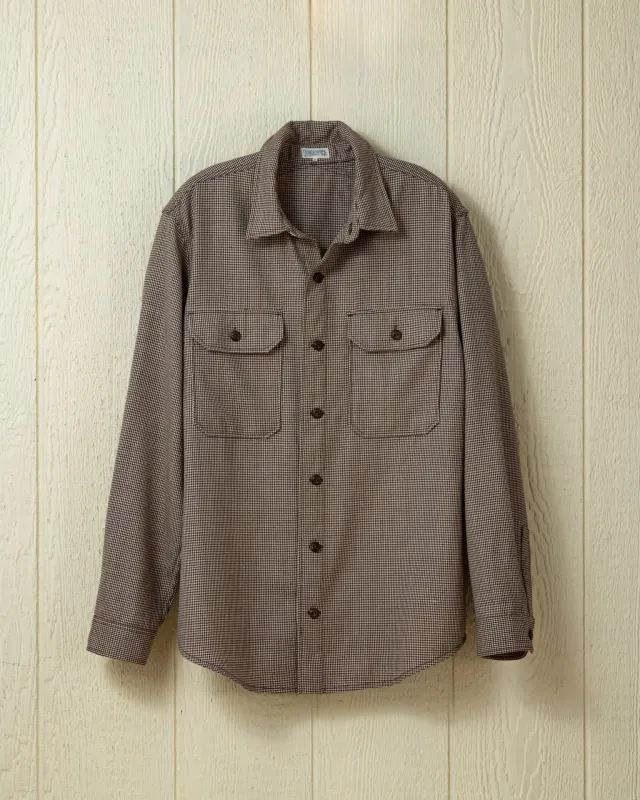 Superfine Wool MacArthur Shirt in Brown Houndstooth sold by Quaker Marine Supply