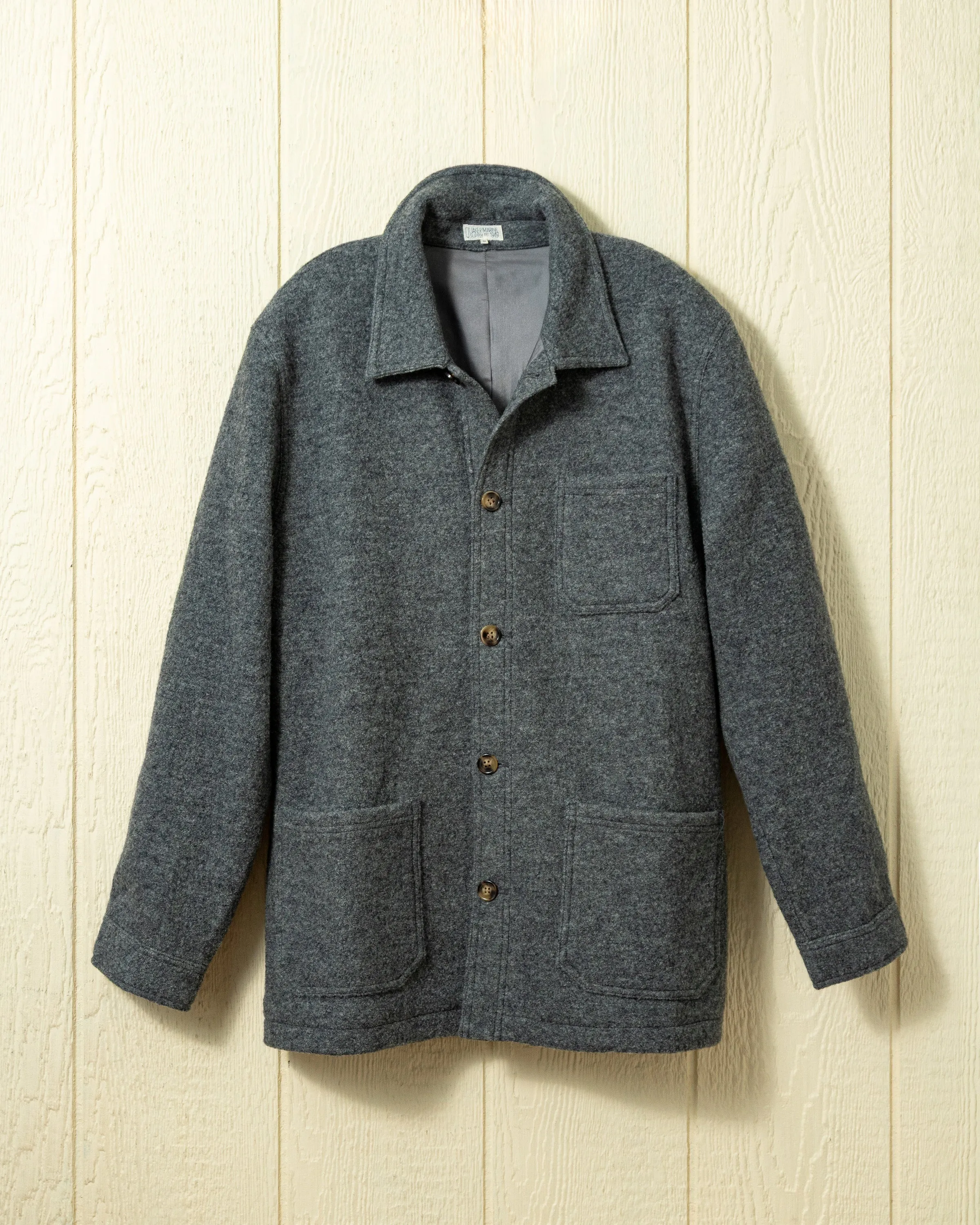 Felted Wool French Workman's Jacket in Charcoal sold by Quaker Marine Supply