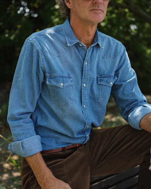 Western Shirt in Denim sold by Quaker Marine Supply