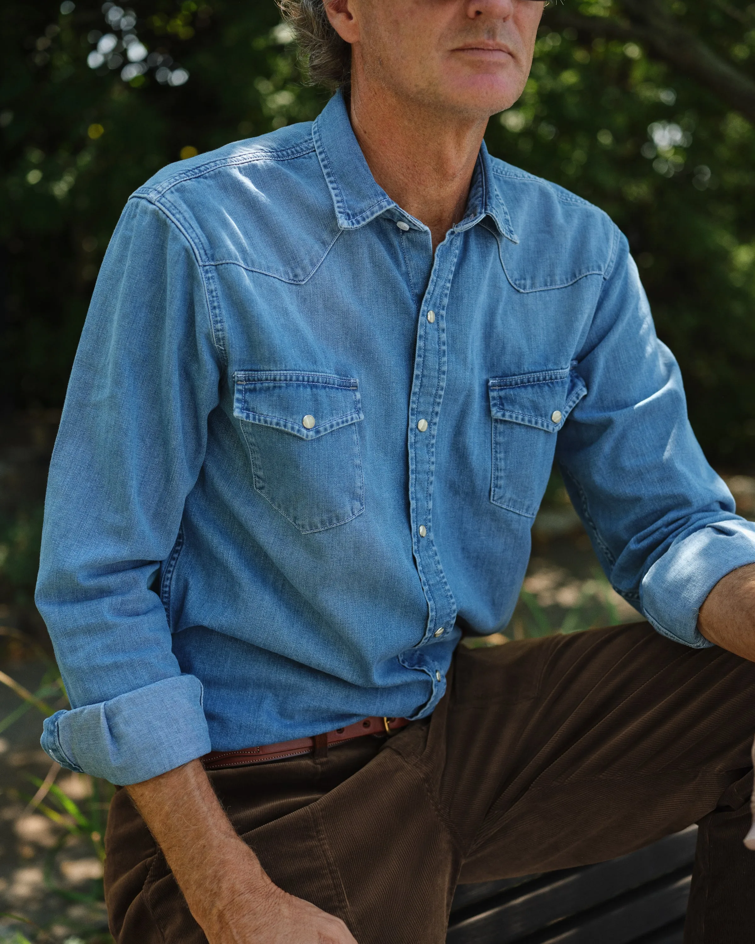 Western Shirt in Denim sold by Quaker Marine Supply